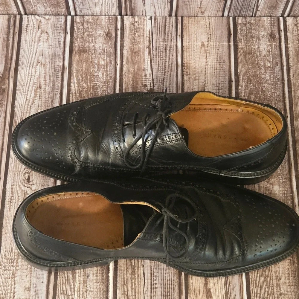 Sz 43 / 10 Magnanni Black Leather Brogue Wingtip Oxford Dress Shoes VGUC